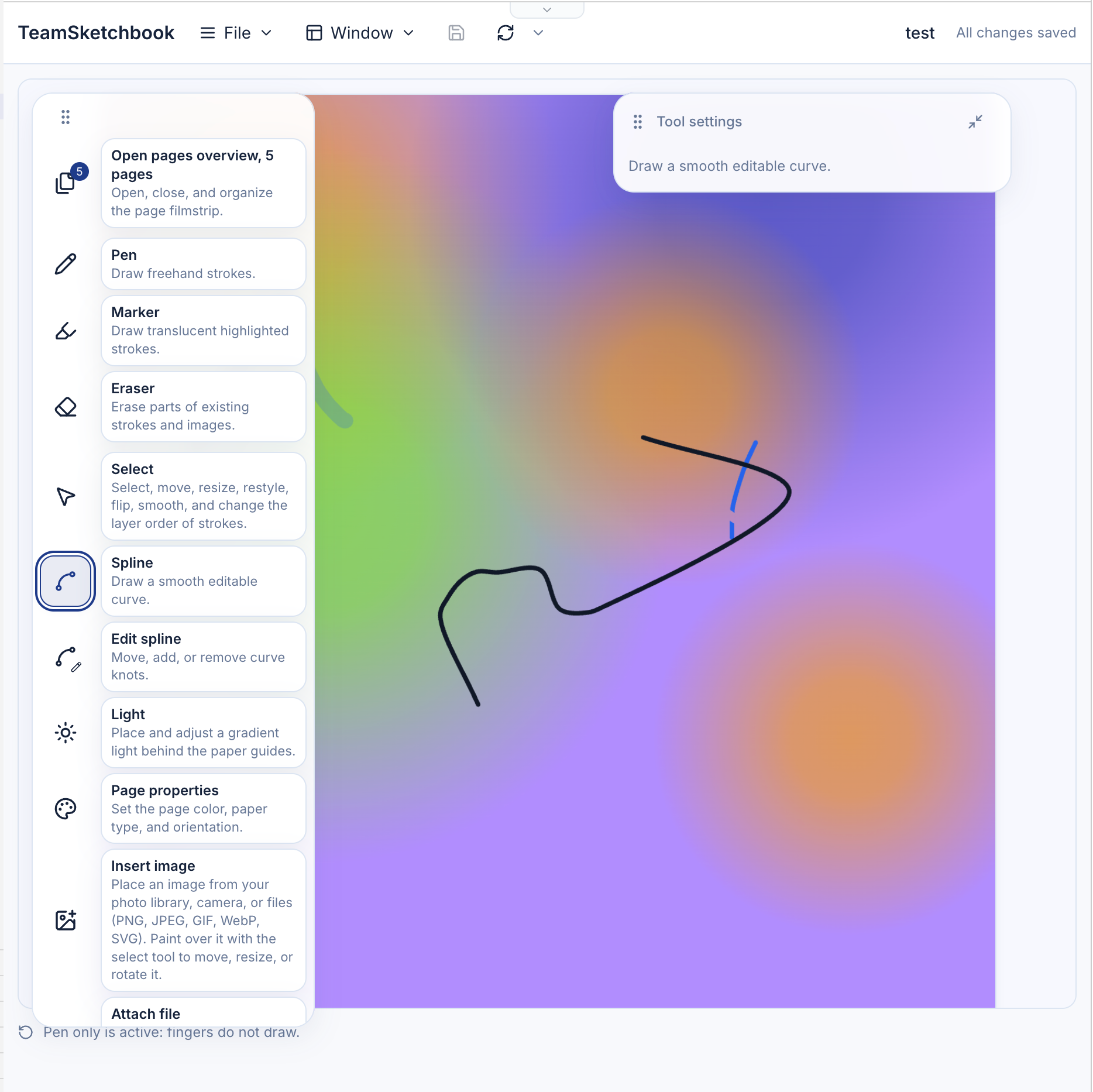 Spline tool for smooth editable curves